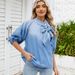 K New Retro Loose Collar Lace Up Denim Shirt With Bow Top For Women_mkmklike.com