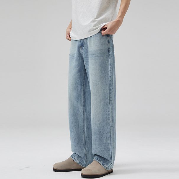 LKTM Men's Wear # American Washed Ice Blue Jeans For Men, With A Sense Of Luxury, Simple Versatile, Loose And Ripped 67F_mkmklike.com