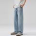 LKTM Men's Retro Washed Ice Blue Jeans High End Simple Versatile Loose Fit Ripped Jeans Wear Archer0603_mkmklike.com