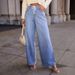 Women's High Waist Drawstring Wide Leg Jeans - Stretchy Denim Pants For Casual & Streetwear Fashion (Available In Blue, Sizes L-XL)_mkmklike.com