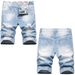 Men's Summer Lightweight Distressed Denim Shorts - Korean Style Loose Fit Straight Leg Printed Casual Cargo Shorts For Men_mkmklike.com