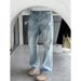 Men's Lightning Wash Distressed Jeans - Retro Straight Leg Flared Trousers, Vintage American Style For Spring & Autumn_mkmklike.com