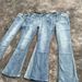 DC Retro Blue Bamboo Cotton Faded Lightning Pattern Jeans Slightly Flared Washed Distressed Cleanfit Long Pants mid Waist Loose Fit_mkmklike.com