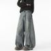 Vintage Washed Denim Jeans For Men – Retro Wide-Leg Flared Pants With Contrast Stitching, 90s Baggy Streetwear Style, Distressed Loose Fit_mkmklike.com