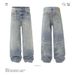 Men's Baggy Washed Distressed Jeans With Cat Whisker Design - Loose Fit Straight Leg Casual Denim Pants_mkmklike.com