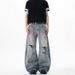 BOY Vintage Distressed Trendy Straight-Leg Jeans For Men, Spring And Autumn Design, Loose Fit, Versatile Wide-Leg Pants,_mkmklike.com