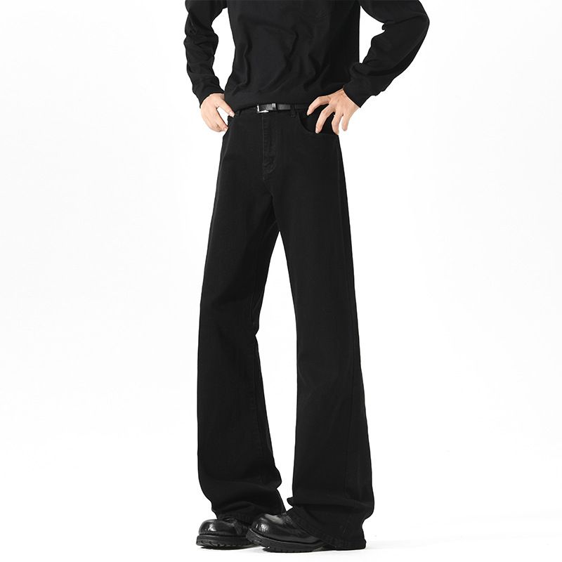 American Retro Black Flared Pants For Men, Autumn High Street Cleanfit Loose Wide-leg Straight Slimming Jeans_mkmklike.com
