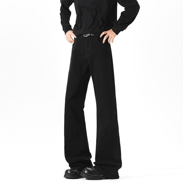 American Retro Black Flared Pants For Men, Autumn High Street Cleanfit Loose Wide-leg Straight Slimming Jeans_mkmklike.com
