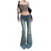Minghai American Retro Pocket Design Micro-flare Low-waist Distressed Hot Girl Jeans For Women, Versatile Stretch Casual_mkmklike.com