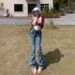 In-stock American Retro Style Low-waist Flared Jeans Women, Slim-fit, Stretchy, Suitable Autumn And Winter, Available_mkmklike.com