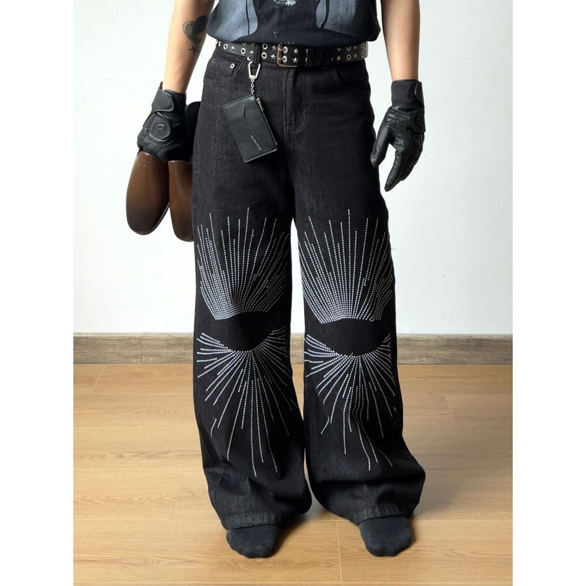 American Niche Design High Street Jeans, Unisex Retro Street Embroidered Wide Leg Cleanfit Loose Trousers_mkmklike.com