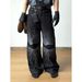 American Niche Design High Street Jeans, Unisex Retro Street Embroidered Wide Leg Cleanfit Loose Trousers_mkmklike.com