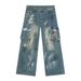 Men's Clothing Winter Hand Painted Graffiti Heavy Industry Multi Pocket Work Jeans_mkmklike.com