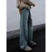 Men's Relaxed Fit Washed Denim Jeans – Vintage Blue Straight Leg With Flared Hem, Retro Streetwear (Sizes S-3xl)_mkmklike.com