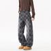 Men's Clothing Men's Retro Blue Plaid Wide Leg Jeans Slightly Flared Loose Fit Sophisticated Design Spring Style_mkmklike.com