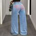 Women's Vintage Washed High-Waisted Straight Leg Denim Pants - Comfortable Cotton Blend Wide Leg Trousers For Casual & Office Wear_mkmklike.com