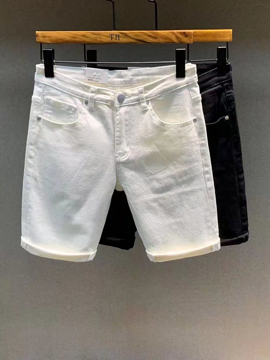 Men's Classic Denim Shorts Black And White Summer Stretch 5 Inch Mid-Thigh Streetwear Essential Sizes 28 to 36_mkmklike.com