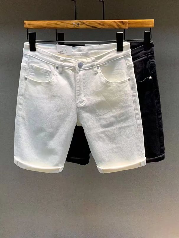 Men's Classic Denim Shorts Black And White Summer Stretch 5 Inch Mid-Thigh Streetwear Essential Sizes 28 to 36_mkmklike.com