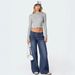 Women's Blue Striped Jeans Casual Loose Wide Leg Trousers Washed Straight Leg Cross Border European American Style_mkmklike.com