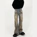 Nordmann European And American High Street Vibes Wasteland Style Yellow Mud-Dyed Jeans For Men Retro Distressed Niche Flared_mkmklike.com