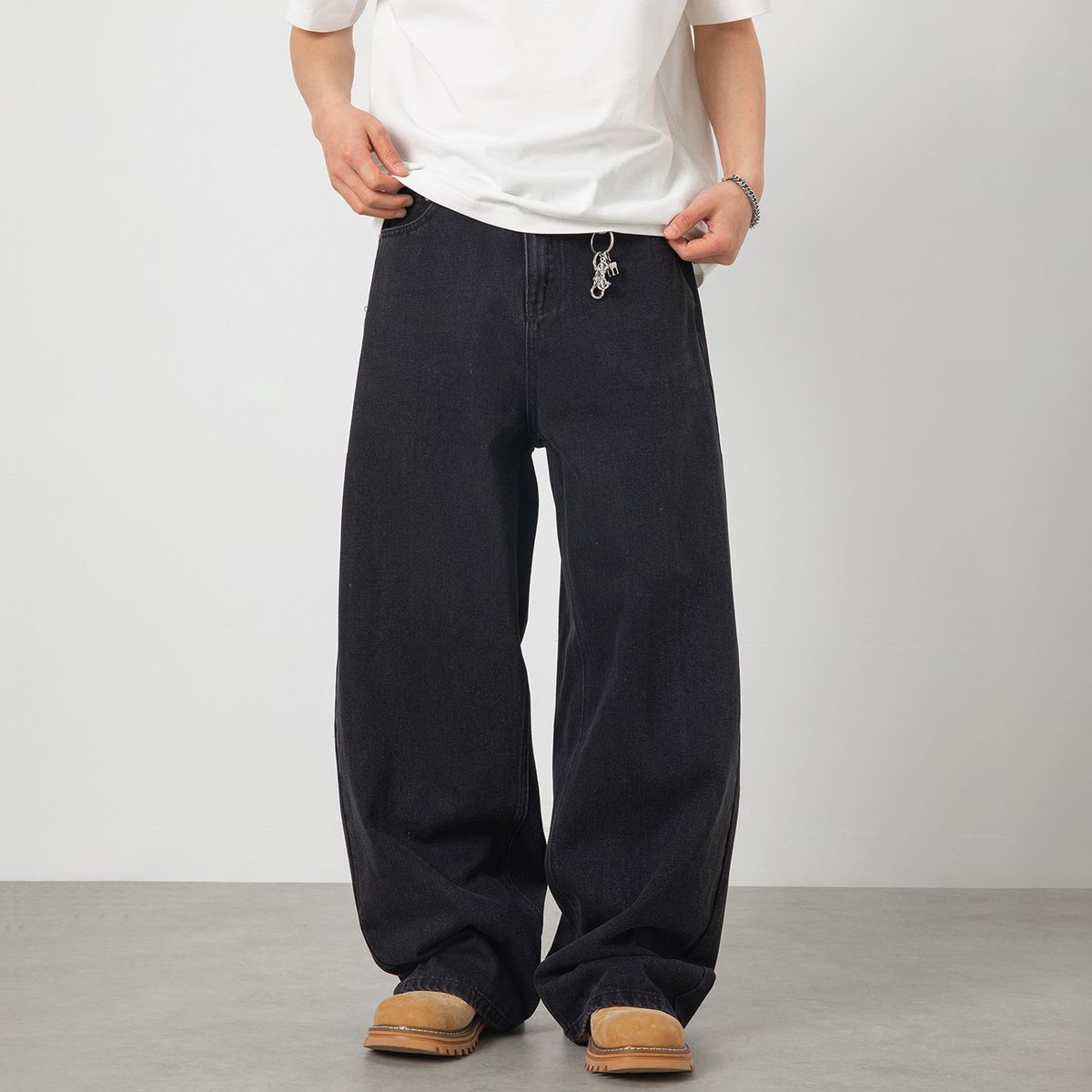 Vintage Washed Black Jeans For Men – High Street Relaxed Fit Straight-Leg Denim Pants (Cotton Blend, Mid-Rise, Button Fly, S-Xxxl)_mkmklike.com
