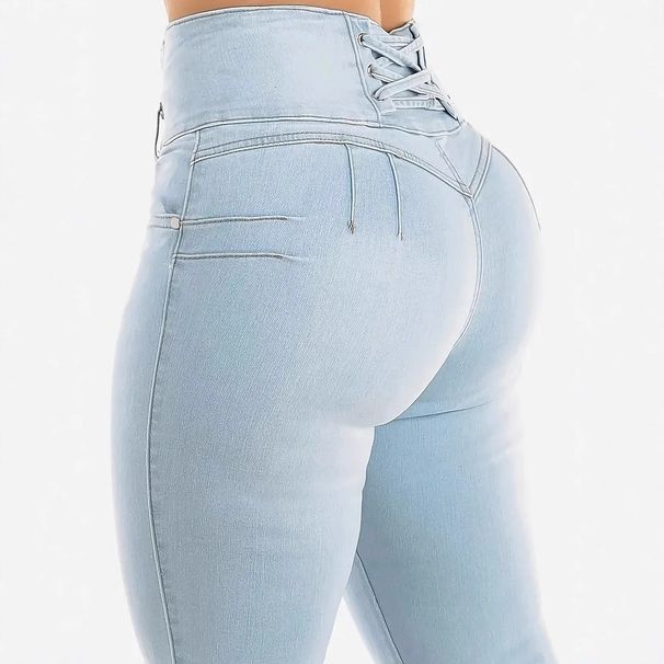 High Waist Skinny Jeans Women's Fashion Trendy Hip Lifting Washed Solid Color European American plus Size Cross Border Elasticity Denim_mkmklike.com