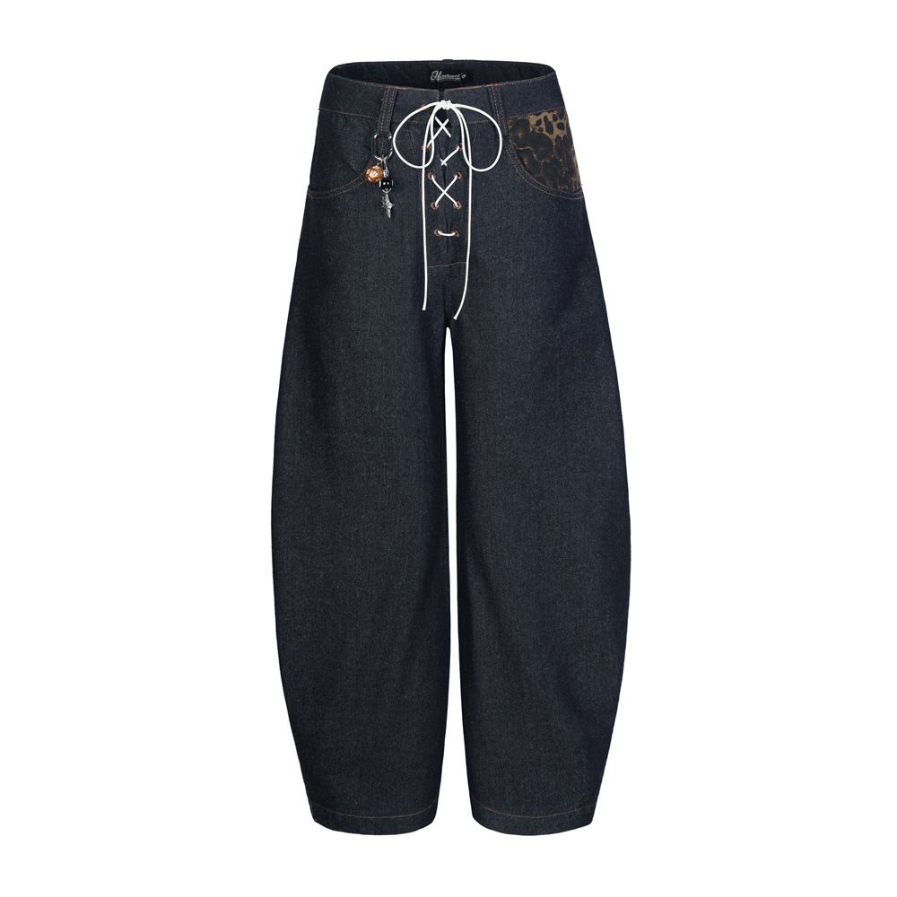 Men's Cargo Jeans With Scimitar Design, Drawstring, Loose Wide-Leg Banana Pants, Trendy_mkmklike.com