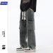 Men's Retro Style Wide Leg Jeans Loose Fit Trendy Cargo Pants High Street Multi Pocket Casual Functional Mid Waist Black Blue_mkmklike.com