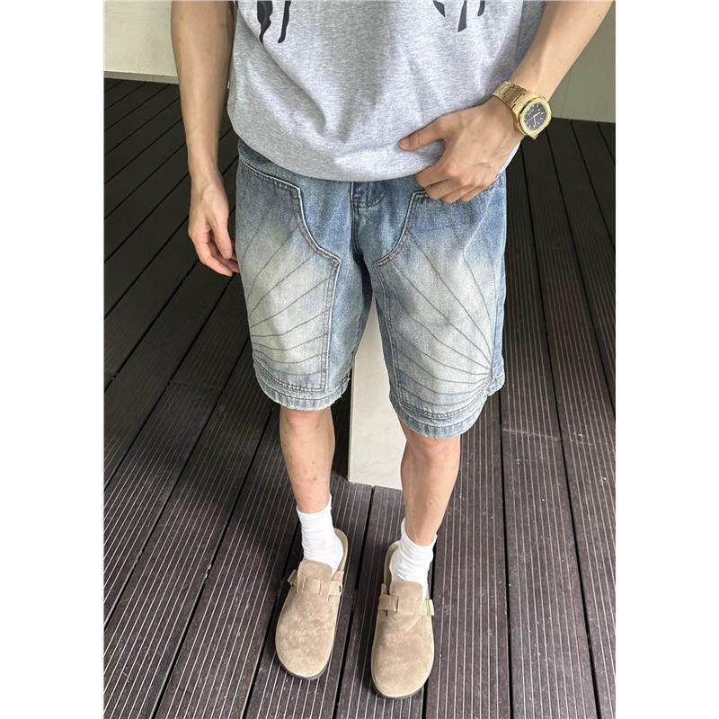 Retro Distressed Denim Shorts For Men And Women Loose Fit Straight Leg Five-Pocket Summer Style Versatile Casual Pants_mkmklike.com