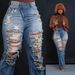 "Tassel-Trim Straight Leg Jeans - Elastic Waist Winter Denim Pants For Women (Blue/Dark Blue, S-XXL)"_mkmklike.com