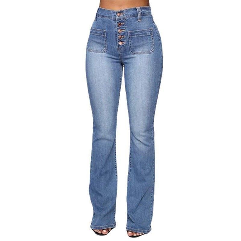Women's Jeans Studded Button Patch Pocket Trousers_mkmklike.com