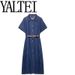 YALTEI Spring New Women's Style French Fashion With Belt Midi Cowboy Dress 0108025_mkmklike.com