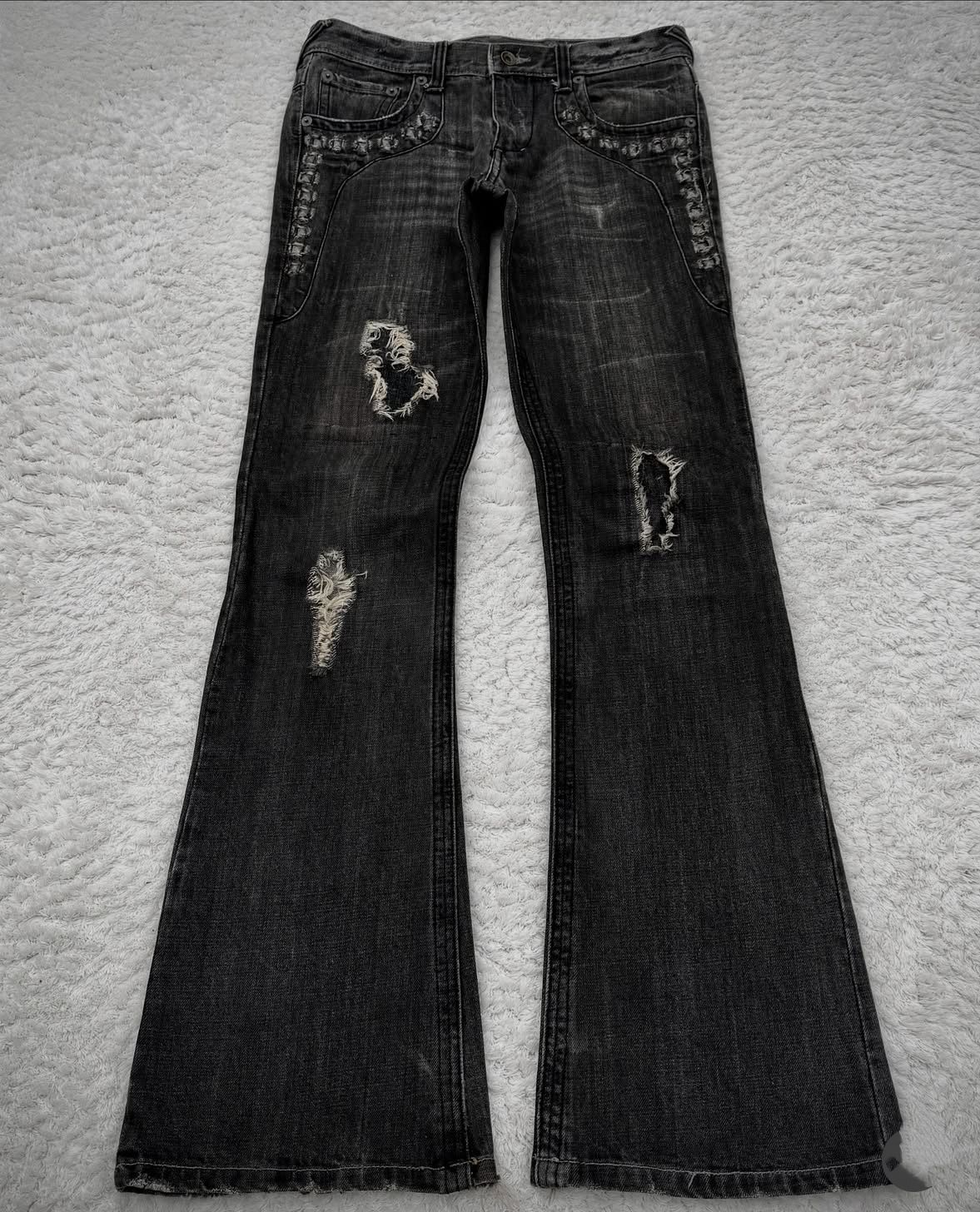 Vintage Gothic Washed Denim Jeans For Men & Women - High Waist Flared Bell Bottoms With Distressed Details - Streetwear Fashion_mkmklike.com