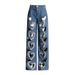 Trendy High-Waisted Distressed Jeans – Summer Cutout Print Wide-Leg Denim Pants For Women_mkmklike.com