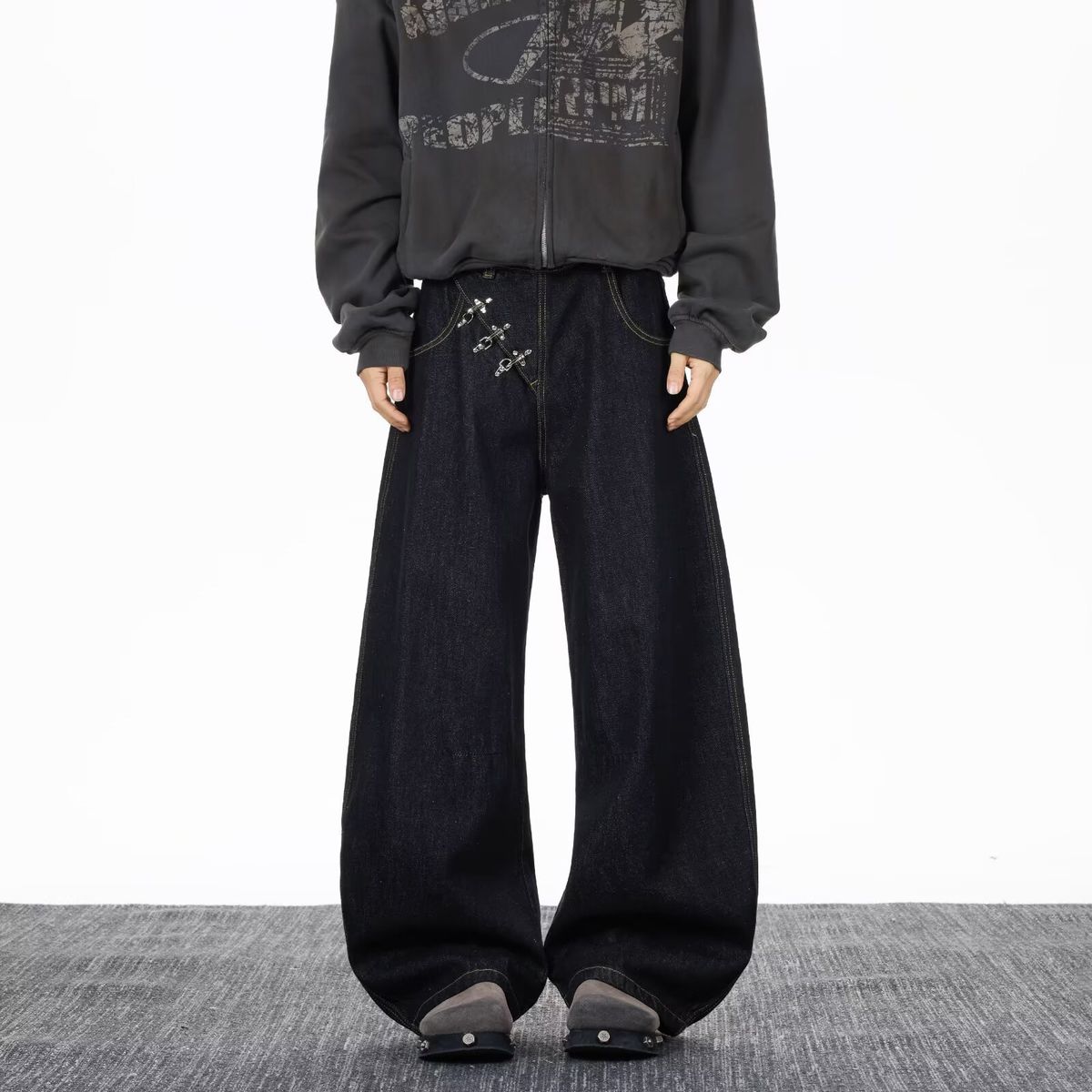 Korean Style Letter Print Jeans For Men - Streetwear Hip Hop Straight Leg Denim Pants (Black, S-3XL)_mkmklike.com