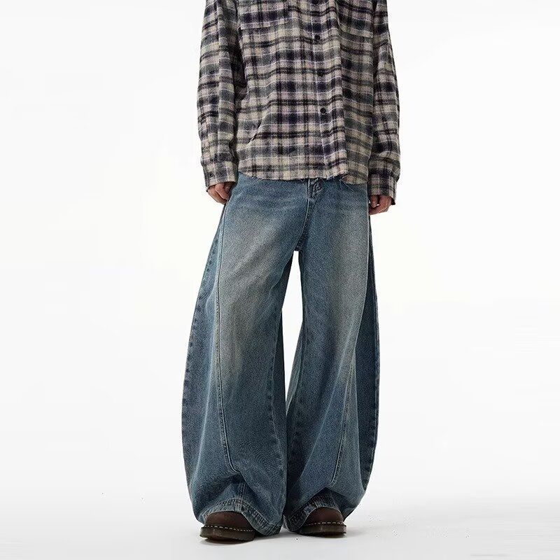 Men's Clothing American Retro Wide Leg Curved Pants Trendy Loose Fit Cool And Casual Jeans Versatile Design_mkmklike.com