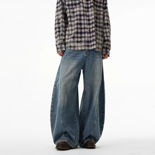 Men's Clothing American Retro Wide Leg Curved Pants Trendy Loose Fit Cool And Casual Jeans Versatile Design_mkmklike.com