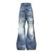 DETW Vintage Washed Blue Jeans – Retro Distressed Denim With Studded Details & Subtle Flare, Unisex High-Street Fashion (S-3XL)_mkmklike.com