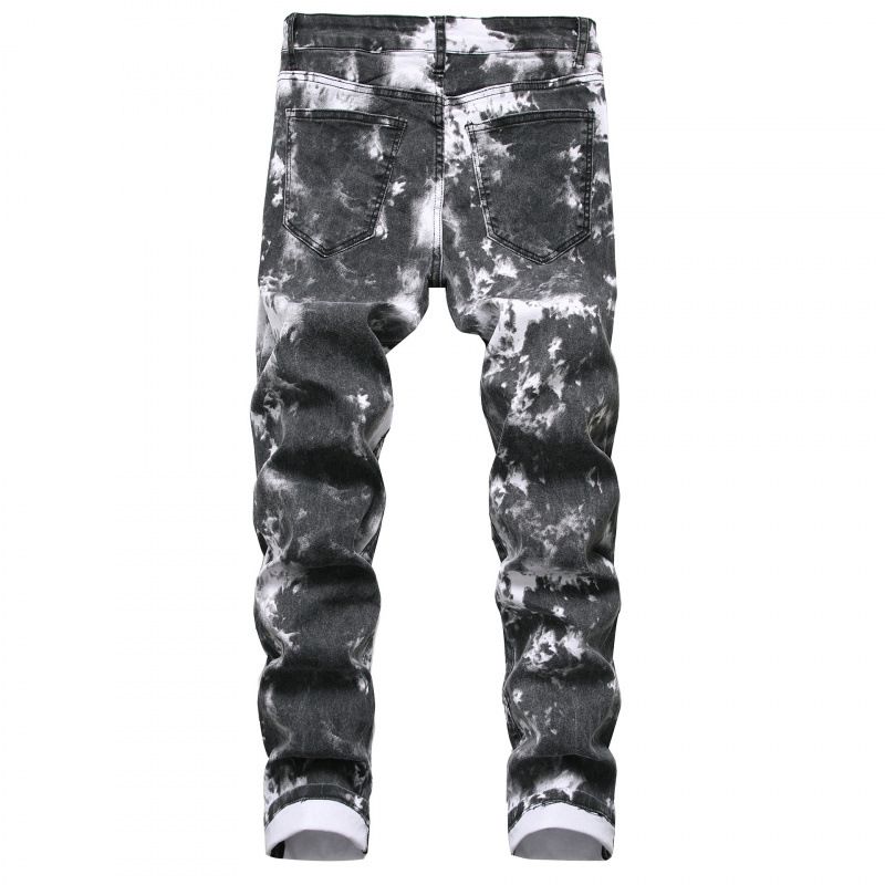 Men's Clothing Colorful Stretch Denim Casual Pants, Slim Fit, Printed, Split Bone Long Pants_mkmklike.com