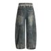 2025 New American Style Ripped Washed Pearl Waist Chain Jeans For Women Loose Wide-Leg Floor-Length Pants_mkmklike.com