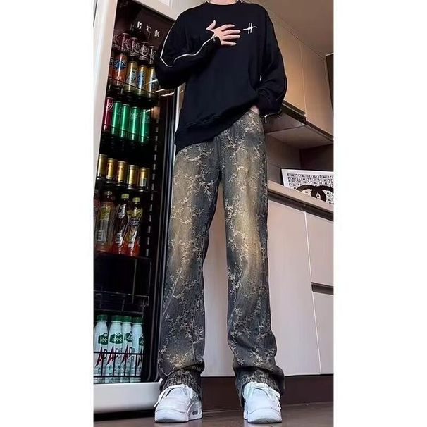 90s Vintage High-Waisted Flared Jeans – Distressed Jacquard Denim With Blade Cut (Unisex Retro Streetwear Pants)_mkmklike.com