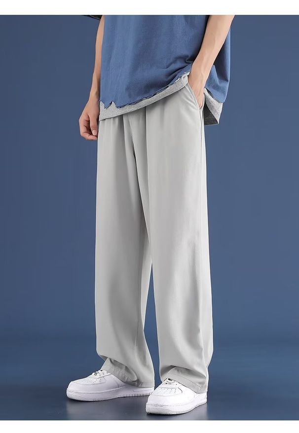 2026 Summer Men's Ice Silk Pants, Thin Straight Loose Breathable Casual Trousers, Youth Trendy Sports Pants_mkmklike.com
