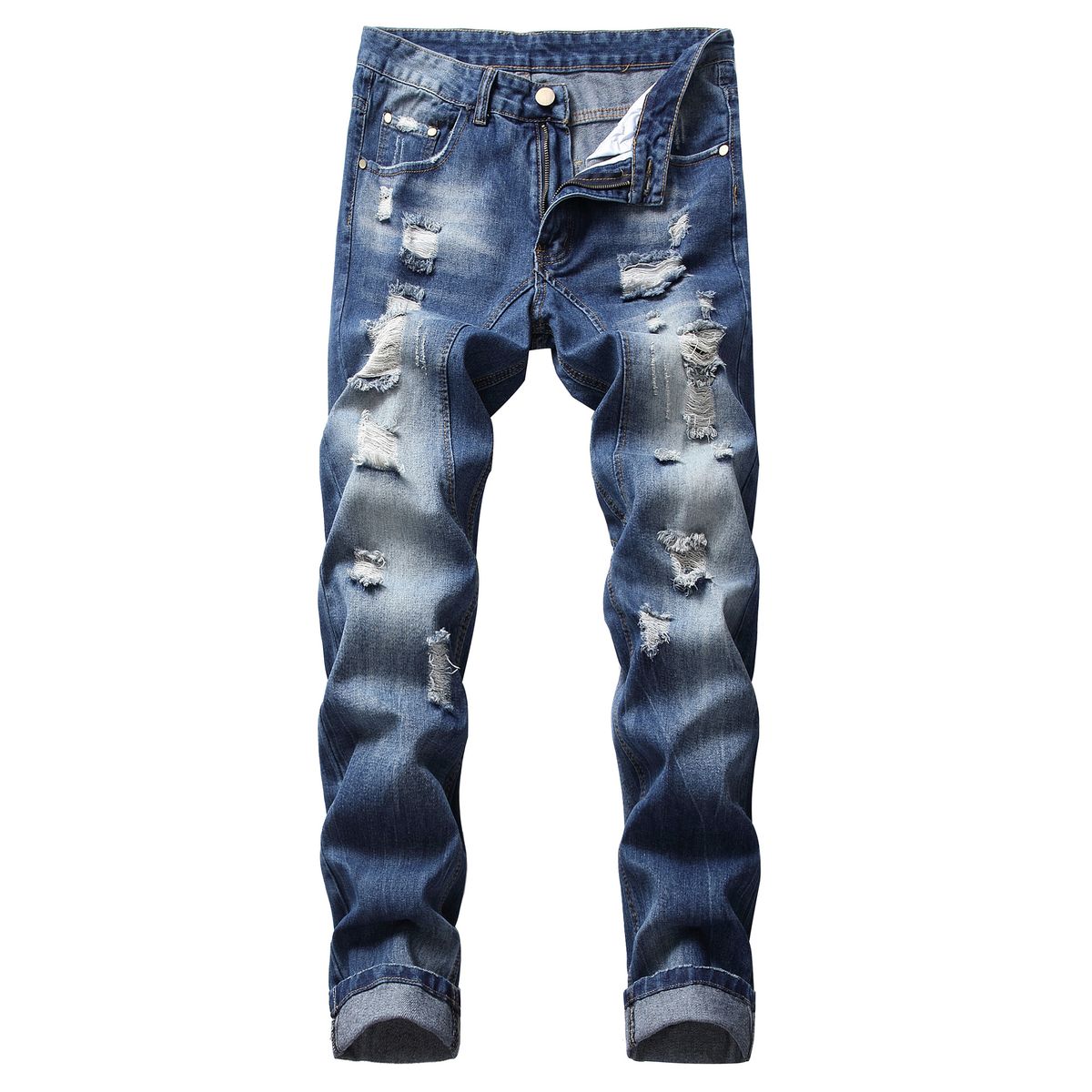 Men's Slim Fit Ripped Jeans Distressed Denim Pants with Stretch for Casual Streetwear Style_mkmklike.com