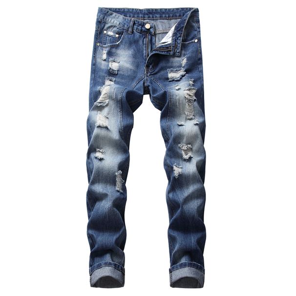 Men's Slim Fit Ripped Jeans Distressed Denim Pants with Stretch for Casual Streetwear Style_mkmklike.com