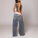 European And American Cross-Border Revice Retro Street Style Hot Girl Flipped Waist Design Washed Blue Jeans For Women_mkmklike.com