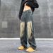 Internet Celebrity's Same American Style High Street Vibe Heavy-Duty Old Jeans With Men's Patchwork Design Straight Wide_mkmklike.com