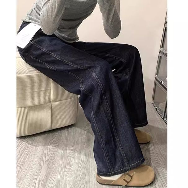 2026 New Dark Blue Denim Fleece-Lined Jeans Women Plus Size Slimming High-Waisted Straight Wide-Leg Pants For Winter_mkmklike.com