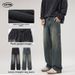 Men's Loose Straight Leg Jeans American Style Multi Pocket Trendy Retro Cleanfit Trousers_mkmklike.com