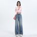 Black And Gray High-waisted Wide-leg Jeans For Women, 2026 Spring-summer New Style, Versatile, Loose, Drapey_mkmklike.com