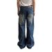 Men's Clothing Retro Washed Lightning Pattern High Street Flared Jeans Trendy Loose Casual Pants For Men And Women_mkmklike.com